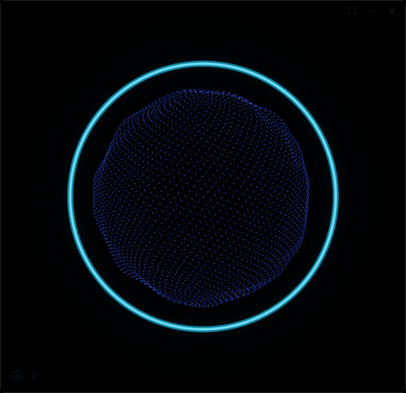 Synthscape audio visualizer showing a glowing particle sphere